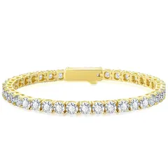 KRKC&CO テニスブレスレット ジルコニア メンズ ブレスレット 3/4mm 金属アレルギー対応 CZダイヤ ホワイトゴールドメッキ キラキラ 腕輪 ヒップホップ B系 ストリート アクセサリー 男女兼用 ギフト (4mm-イエローゴールド, 17.8 1