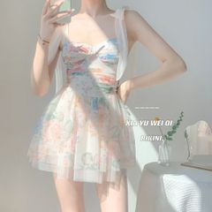 무료 배송 수영복 레이디스 세퍼레이트 귀여운 원피스 엄마 수영복 어른 여자 노출 겸손 반소매 수영복 반바지 상하 세트