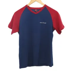 モンベル Montbell ジオライン3D ラグランVネック Tシャツ カットソー ロゴ刺繍 紺 ネイビー L ■YHS5