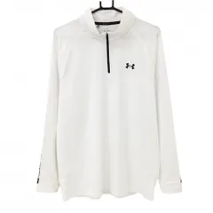 【美品】アンダーアーマー 長袖ハイネックシャツ 白×黒 ハーフジップ 袖ロゴライン メンズ XL ゴルフウェア UNDER ARMOUR