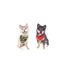 【在庫処分】柴犬 ワッペン 刺繍 アイロンワッペン セット いぬ 男の子 女の子 手作り アクセサリー (白柴と黒柴)
