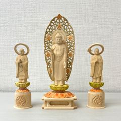AQ39 仏像 法然上人 善導大師 一対 木彫彫刻 金泥書 美仏 仏教美術 