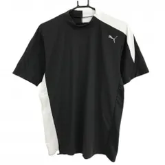 【美品】プーマ 半袖ハイネックシャツ 黒系×白 サイドメッシュ ロゴプリント メンズ L ゴルフウェア 2023年モデル PUMA