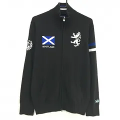 アドミラル ニットジャケット 黒×白×ブルー ロゴ刺しゅう ウール混 ダブルジップ メンズ L ゴルフウェア Admiral