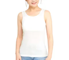 Laulea Akoakoa ホワイト 3XL カップ パット 付き 綿 100% タンクトップ レディース インナー 女性 下着 タンク シンプル 無地 女性下着 コットン つき 素材の バッド サイズ 素材 後ろゴム [ホワイト(カップ付き)] [3XL]