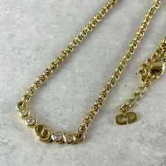 美品 Christian Dior ディオール ネックレス ペンダント アクセサリー ラインストーン ゴールド 金色 メンズ レディース ユニセックス