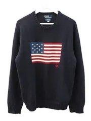 ポロ バイ ラルフローレン Polo by Ralph Lauren 星条旗柄 アメリカンフラッグ ニット セーター M ネイビー 長袖 トップス