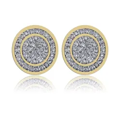 Rockyu ピアス メンズ ブランド シルバー ゴールド ジルコニア CZダイヤピアス キラキラ 豪華 円形 スタッドピアス 両耳 軟骨イヤリング 男女兼用 ヒップホップ風 カッコいい アクセサリー (金色) 0