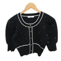 スナイデル SNIDEL パフスリクロップドカーディガン ニット セーター 半袖 ビジュー F 黒 ブラック SWNT241153