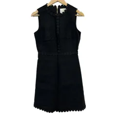 Kate spade(ケイトスペード) ワンピース サイズ4 S レディース美品  - 黒 クルーネック/ノースリーブ/ひざ丈/ツイード/フラワー(花)