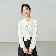 ボウタイ ブラウス 未使用 レディース 長袖 ボウタイブラウス リボン シフォン きれいめ 上品 エレガント 通勤 オフィス 就活 面接 スーツ