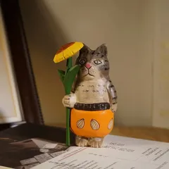 置物 装飾品 フィギュア 猫 ネコ キャット インテリア雑貨 インテリア置物 ひまわり 向日葵 木彫り 無垢材 彫刻 オブジェ オーナメント 動物 アニマル 北欧 お洒落 かわいい 癒し 玄関 オフィス 卓上 テーブル 棚 プレゼント