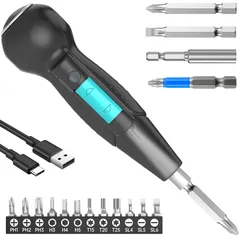 電動ドライバー 小型 【新登場強化版】 手動兼用 充電式ドライバー 合金製 ビット 16本付 Type-C USB充電式 正逆転切り替え 高輝度LEDライト 電動工具 滑り止め 軽量 初心者対応 操作簡単 家庭用 DIY用 人間工学設計 日本語取扱説明書 0