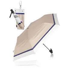 KIZAWA 日傘 超軽量 カーボン傘 ワンタッチ 自動開閉 uvカット 100 遮光 折りたたみ日傘 5級撥水 日傘兼用雨傘 レディース 完全遮光 遮熱 折り畳み日傘 6本骨 親骨53cm (【3色ミックス】ベージュ×オフ) 1