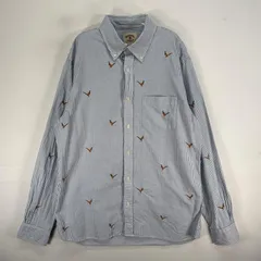 古着 ブルックスブラザーズ Brooks Brothers 長袖シャツ ストライプ 刺繍デザイン 鳥 M  ブルー系 総柄 メンズ