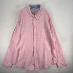 古着 ブルックスブラザーズ Brooks Brothers 長袖シャツ リネン 胸ポケ 346 2XL  ピンク系 無地 メンズ