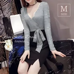 toasoa トーアソーア ワンピース タイト レディース ミニ レース ドッキング カシュクール 01 - (グレー,  M)