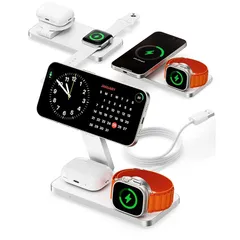 MagSafe 3in1 ワイヤレス充電器、iPhone Apple Watch Airpods 同時充電、Apple対応、Qi認証（MFM）、マグセーフ スタンド 磁力150mT Max（ケース装着時最適化で2.5mm越えても位置固定）、総出力20W（i 0