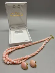 SN1386 ネックレス イヤリング セット コーラルピンク ビーズ 珊瑚? ヴィンテージ アンティーク 首周り52.9cm 重量26.5g