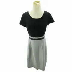 コムサイズム COMME CA ISM 美品 ワンピース バイカラー 半袖 ひざ丈 M 黒 ブラック グレー 0731 ■MET1