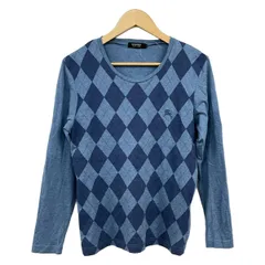 バーバリーブラックレーベル 長袖Tシャツ サイズ2 M メンズ美品  - ライトブルー×ブルーグレー×黒 クルーネック/アーガイル