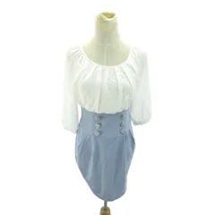 セシルマクビー CECIL McBEE 美品 チュニック ミニワンピース バイカラー 七分袖 M 白 水色 ホワイト ■MET1