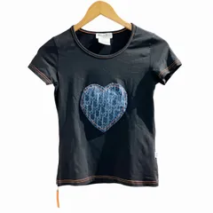 クリスチャンディオール Christian Dior 美品 ガリアーノ期 Tシャツ カットソー 半袖 トロッター柄 デニムハート 黒 ブラック 38 約M ■GY09