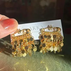 14kgp◆ volume tassel safety pin earring 安全ピン　タッセル　イヤリング　アレルギー　オフィス　ゴールド ピアス 樹脂　大ぶり　ボリューム　金アレ　AKKA