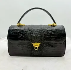 【❗️✨クラシックデザイン✨❗️】CROCOBIRD ITALY クロコ型押し ハンドバッグ 2WAY ブラック ゴールド金具 ショルダー付 ヴィンテージ✨簡易清掃・現状品❗️