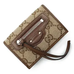 グッチ BALENCIAGA バレンシアガ コラボ 681708 ザ ハッカー プロジェクト ネオ クラシック ウォレット GGキャンバス レザー ベージュ エボニー ブラウン コンパクト 三つ折り財布 シルバー金具 GUCCI（新品・未使用品）