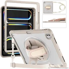 iPad Air 11インチM4 M3 M2(2026/2025/2024) 専用ケース 360°回転ベルト肩掛け ショルダー ペンシル 収納 iPad Air 第4 5 世代10.9インチ用/Pro11 第4/3/2/1世代 耐衝撃 背面 カーキ