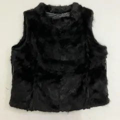 ◆ Trend clips  ベスト 毛皮 ファー ミンク トップス サイドジップ ブラック LLサイズ レディース 古着