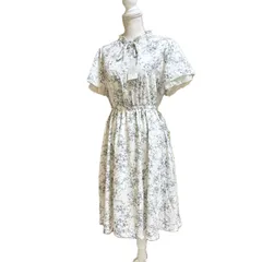 【新品】C・O・L・Z・A コルザ 花柄ワンピース L フレアスリーブ フリルカラー オフホワイト リボン付き