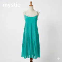 mystic ミスティック プリーツキャミワンピース 刺繍トリム ターコイズグリーン フリーサイズ 裏地付き ポリエステル 中国製 #K027-26のサムネイル