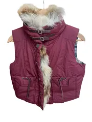 【美品】BURBERRY LONDON BLUE LABEL バーバリー　ブルーレーベル　ダウンベスト　フォックスファー　ボルドー　レディース　サイズ38 M相当【CC10】