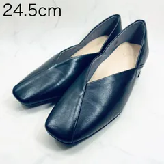 【新品 訳あり】イング　切替えデザインローヒールパンプス　24.5㎝　黒のサムネイル