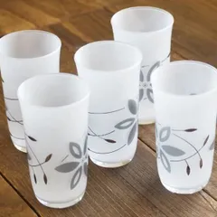 【在庫処分特価】（展示品）ガラスコップ 5客セット フロストグラス リーフ柄 タンブラー グラスセット