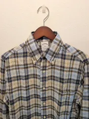 美品　Brooks Brothers　ブルックスブラザーズ　シャツ　リネン　麻　チェック柄　ボタンダウン　SLIM FIT　長袖　メンズ