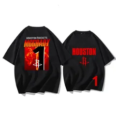 バスケットボール トレーシー・マグレディ 1番 プリント Tシャツ 半袖 メンズ ストリートウェア カジュアル ブラック