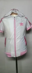 アディダス 白 ピンク 半袖 フード ジップアップ M