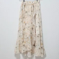 日本ヴィンテージ)森ガールst etc ローズ フラワー シフォン アシンメトリーフリル スカート