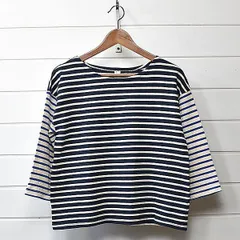 ニコアンド カラー切り替え ボーダー カットソー ネイビー niko and｜21f2415*A