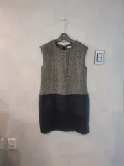 ヘリンボーン バイカラー ノースリーブ 冬 ONE PIECE サイズL