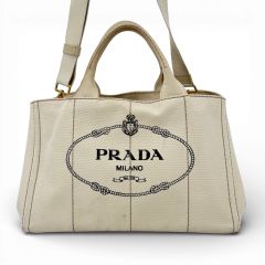 ✨PRADA✨トートバッグ キャンバス 1BG356 ロゴ ベージュ×ブラウン 