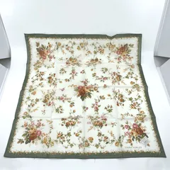 LAURA ASHLEY ローラアシュレイ ハンカチ　スカーフ　花　フラワー　縁グリーン　コットン
