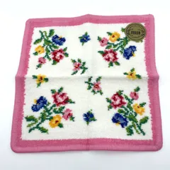 FEILER　フェイラー ハンカチ　ミニタオル　花　フラワー　縁ピンク　コットン