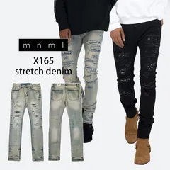 新品☆mnml デニム ダメージ ストレッチ