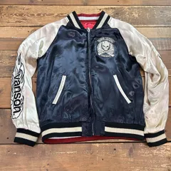 VANSON / バンソン スカジャン リバーシブル スカルデザイン メンズ Sサイズ レッド ネイビー レーヨン USEDのサムネイル