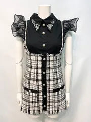 2402 VANITY ME ヴァニティーミー　キャバクラ　ドレス　ツイード　ラメ　襟付き　ビジュー　ストーン　フリル　タイト　ミニ　キャバドレス　S