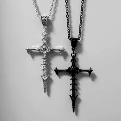 ネックレス クロス ペンダント ゴシック ヴィンテージ レディース シンプル ロング チェーン 首飾り アクセサリー